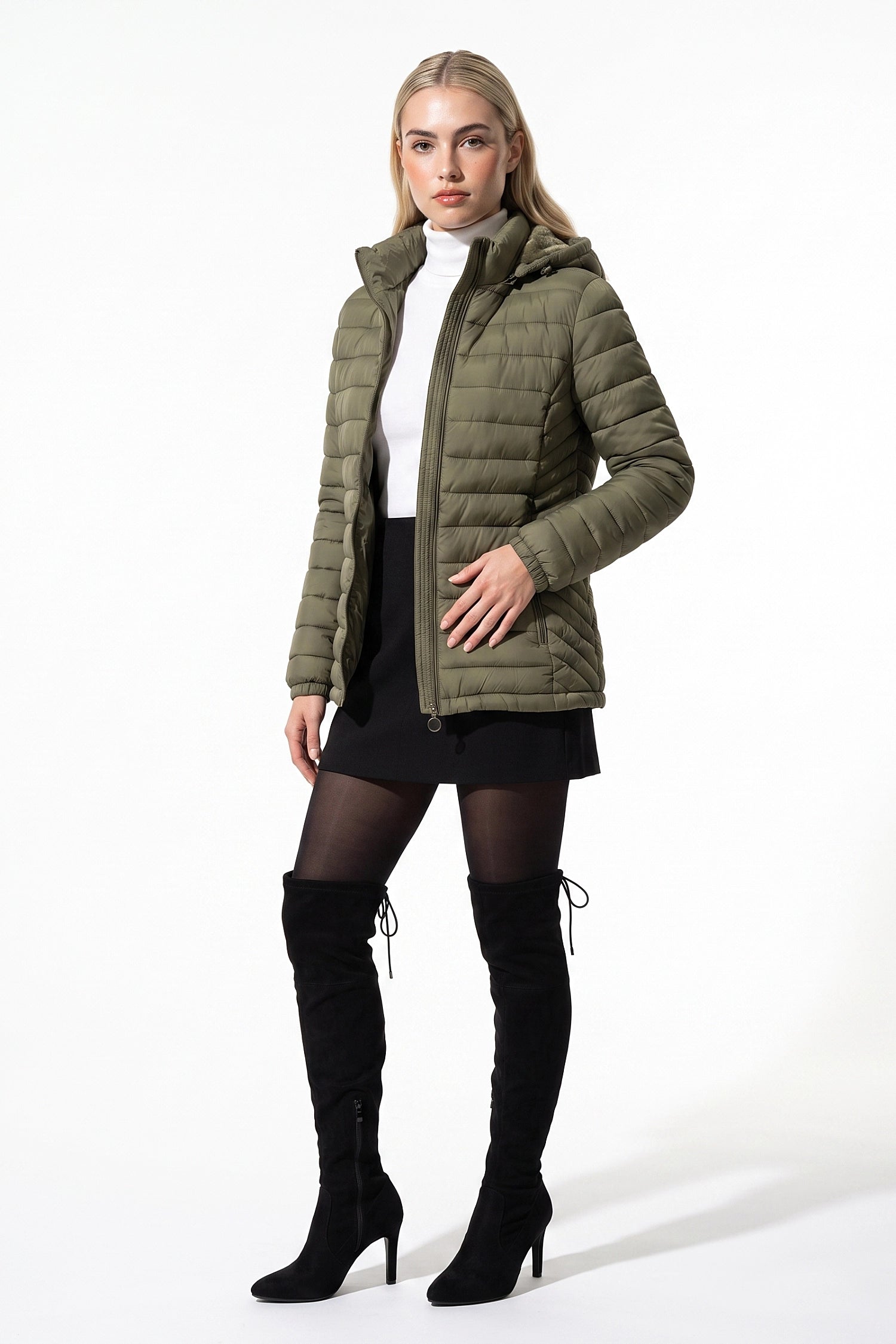 Women's Fleece Lined Warm Hooded Puffer Jacket
