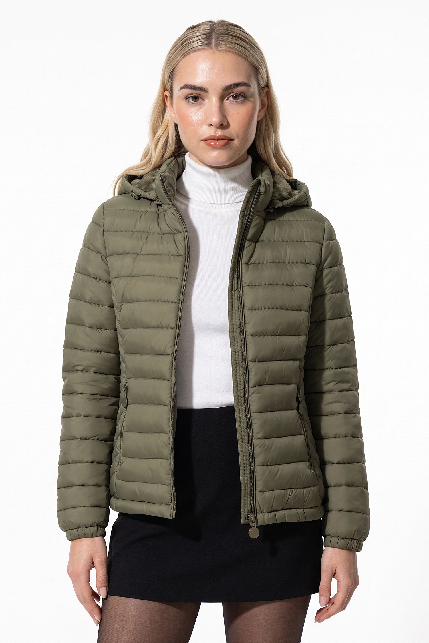 Women's Fleece Lined Warm Hooded Puffer Jacket