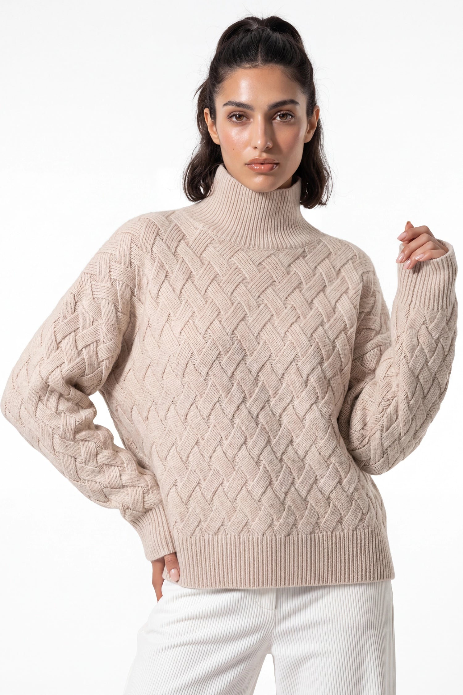 Women’s Winter Cosy Oversized Textured Knit Jumper Stand Up Collar