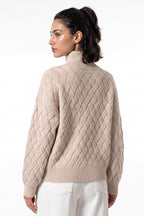 Women’s Winter Cosy Oversized Textured Knit Jumper Stand Up Collar