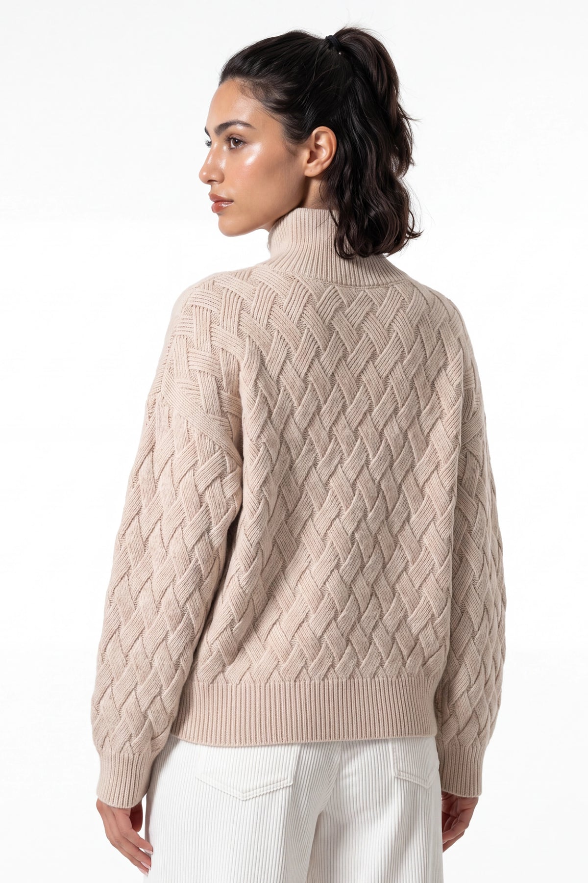 Women’s Winter Cosy Oversized Textured Knit Jumper Stand Up Collar