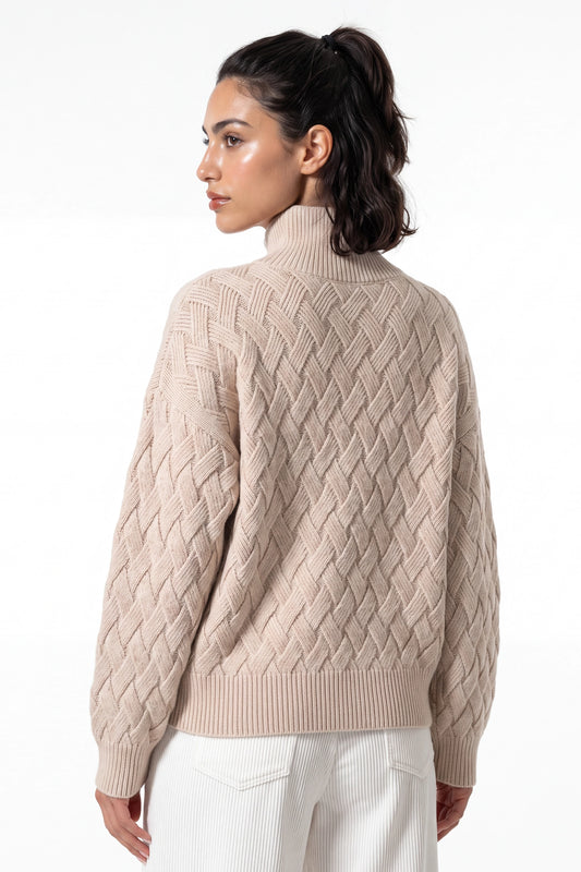 Women’s Winter Cosy Oversized Textured Knit Jumper Stand Up Collar