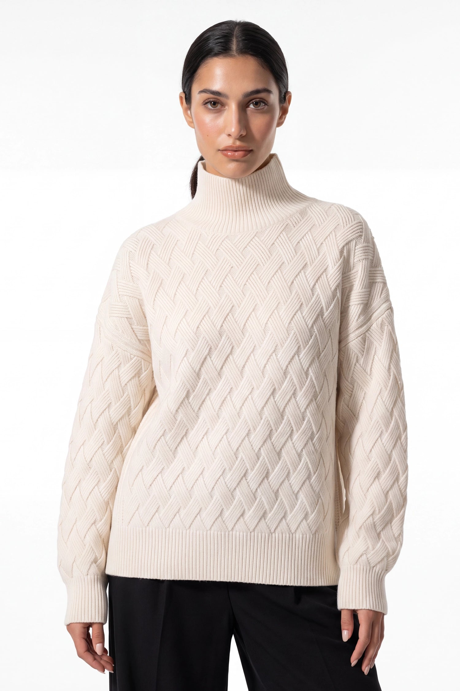 Women’s Winter Cosy Oversized Textured Knit Jumper Stand Up Collar