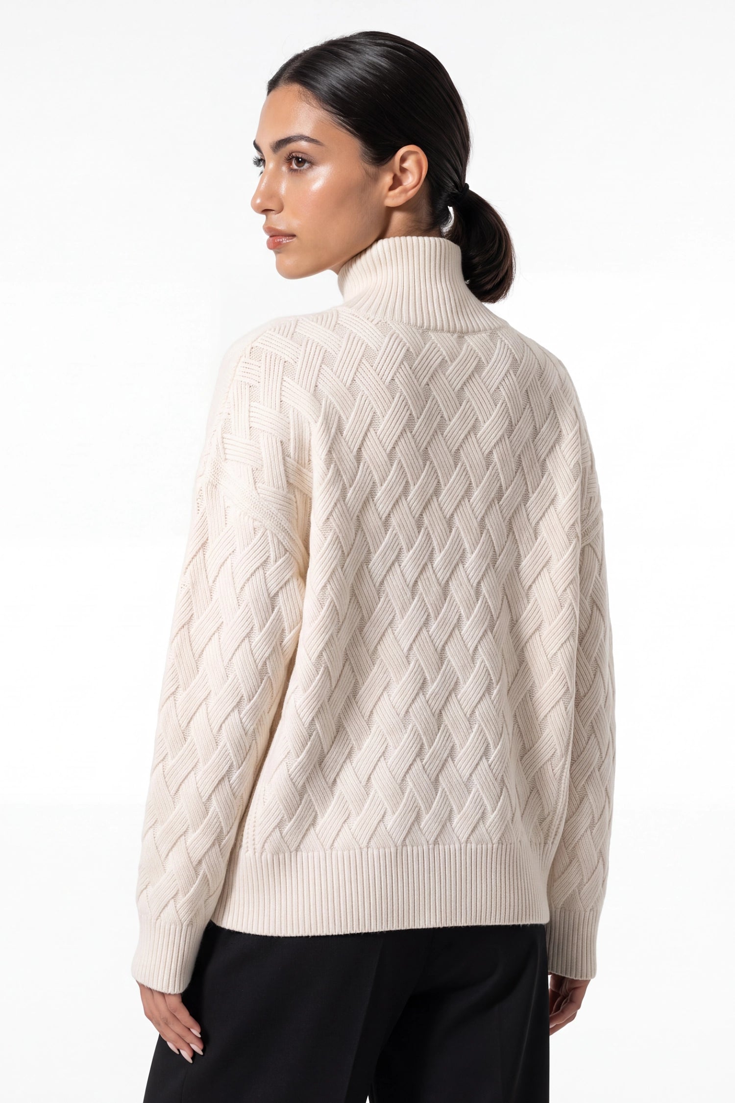 Women’s Winter Cosy Oversized Textured Knit Jumper Stand Up Collar