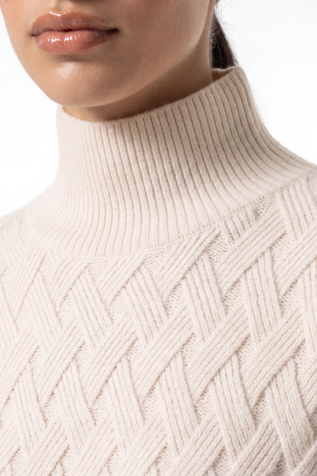 Women’s Winter Cosy Oversized Textured Knit Jumper Stand Up Collar