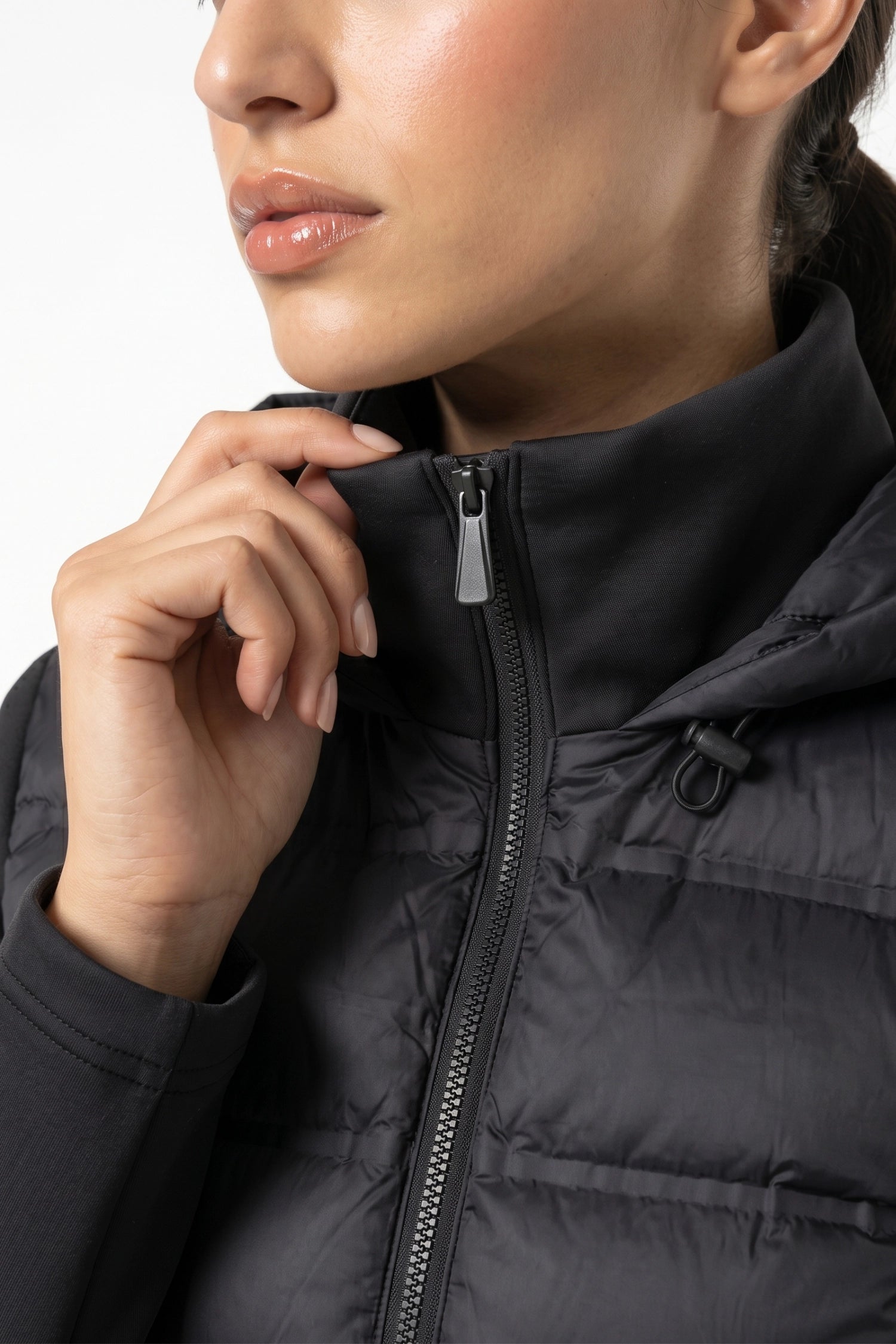 Women's Winter Active Hybrid Hooded Black Puffer Jacket
