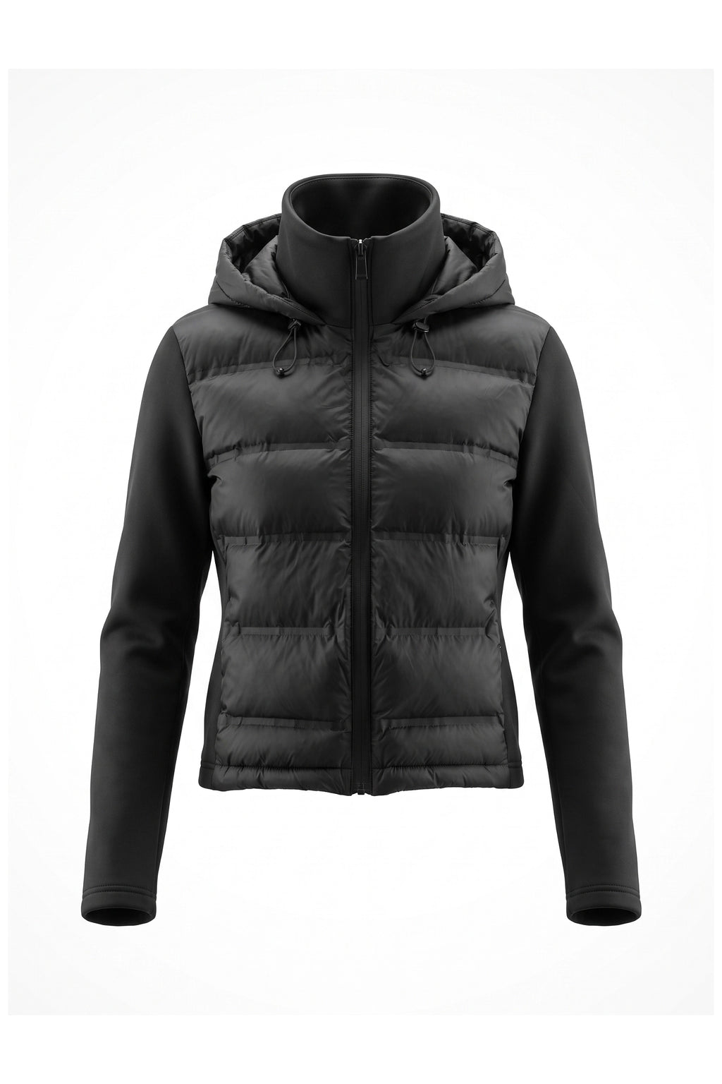 Women's Winter Active Hybrid Hooded Black Puffer Jacket