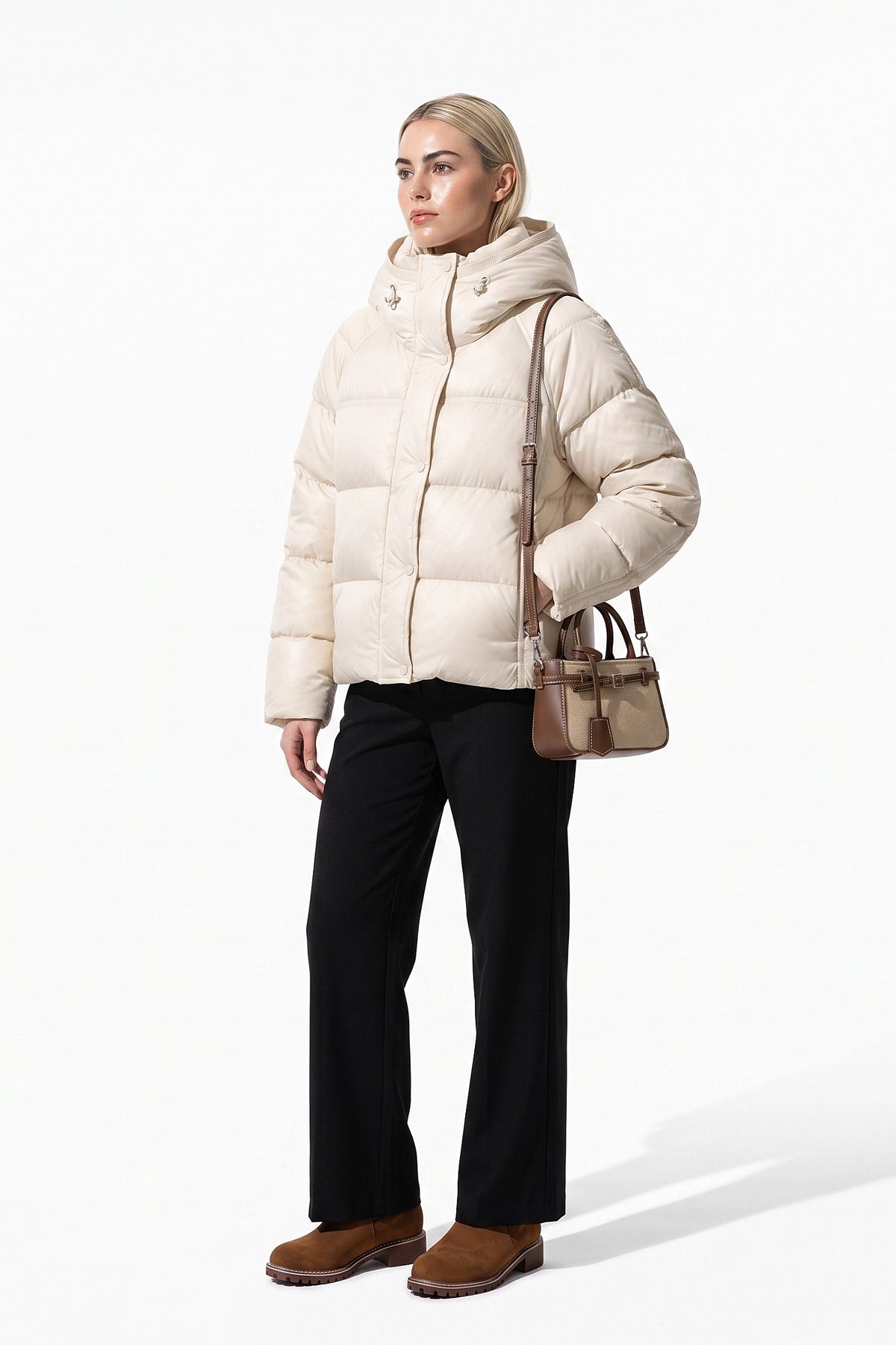 Women’s Winter Warm Hooded Puffer Jacket with Relaxed Cropped Fit