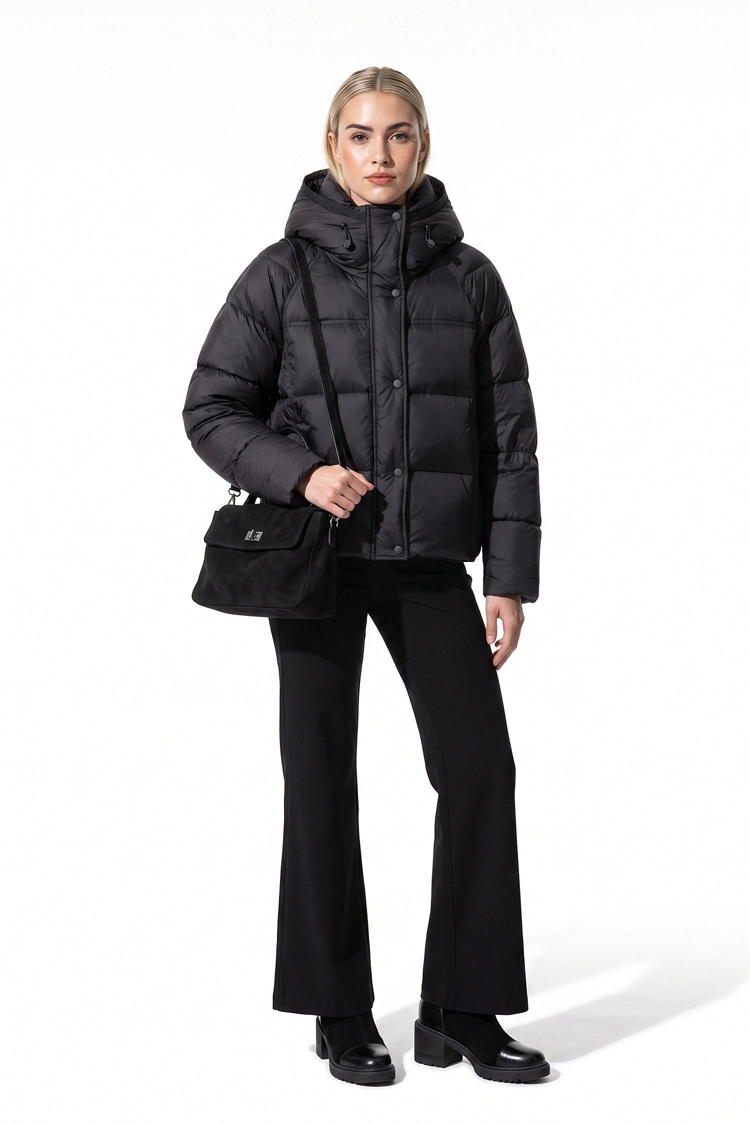 Women’s Winter Warm Hooded Puffer Jacket with Relaxed Cropped Fit