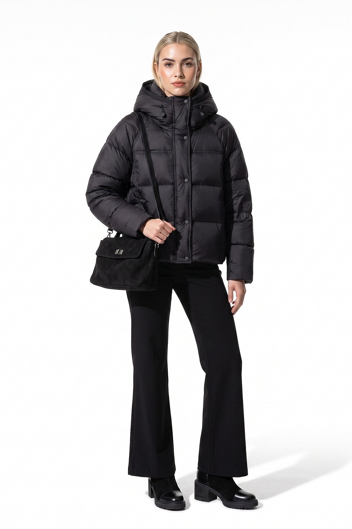 Women’s Winter Warm Hooded Puffer Jacket with Relaxed Cropped Fit