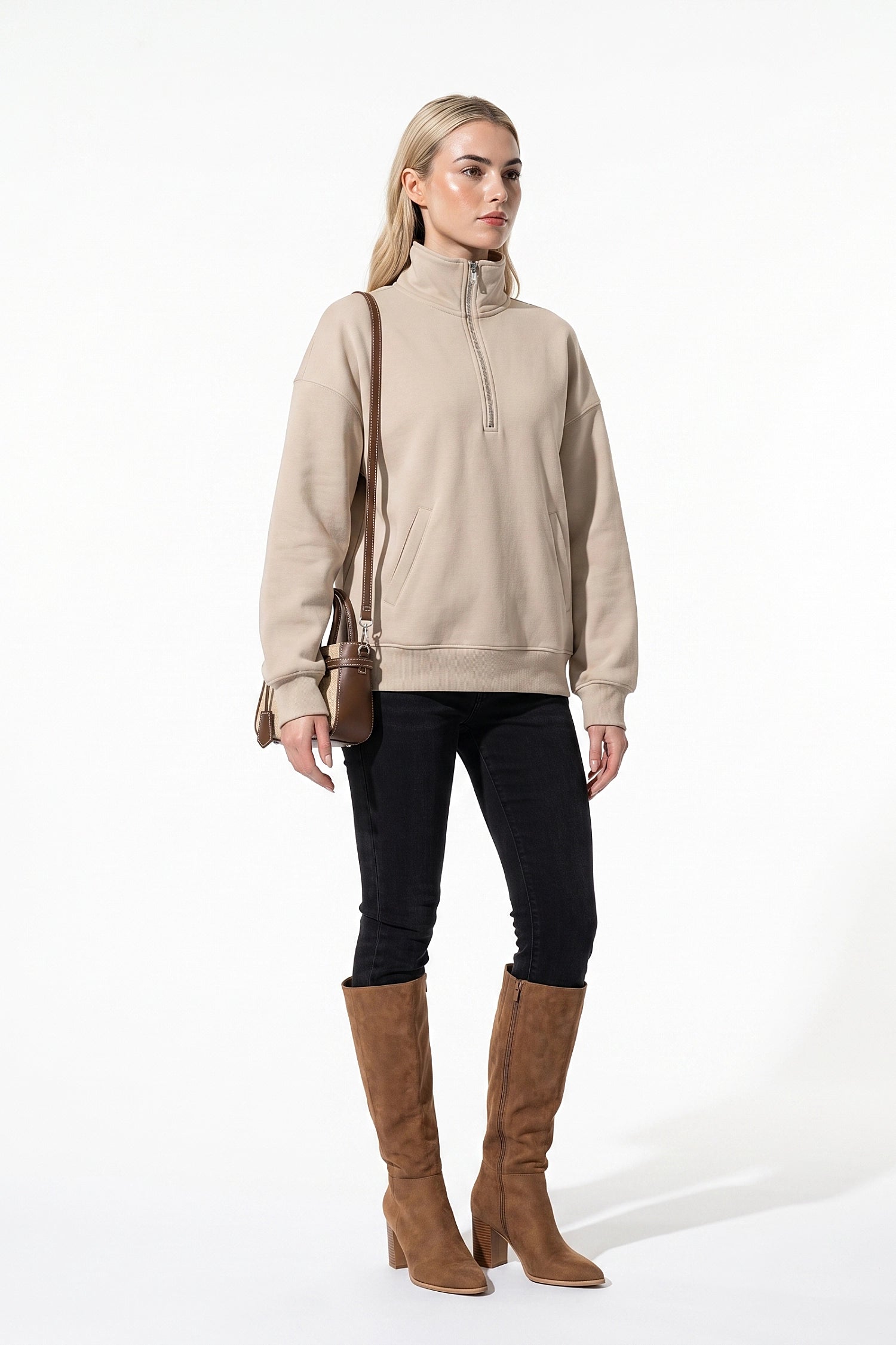 Women’s Winter Comfortable Quarter Zip Jumper with Oversized Fit