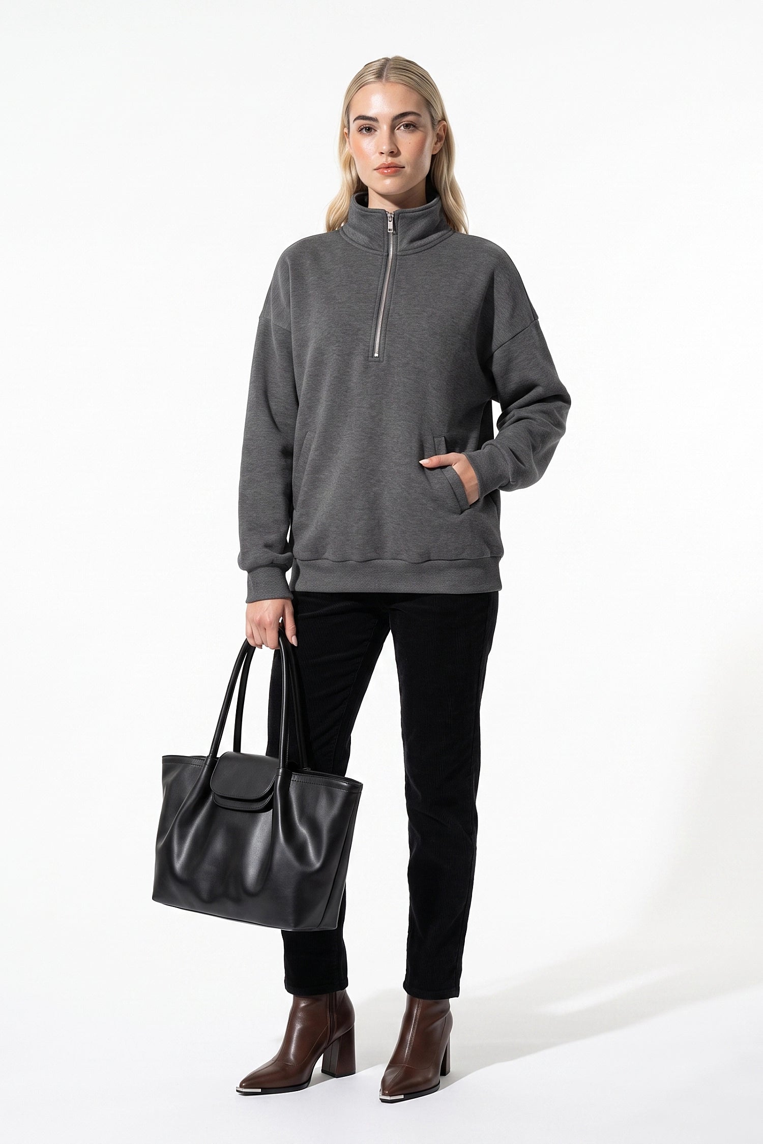 Women’s Winter Comfortable Quarter Zip Jumper with Oversized Fit