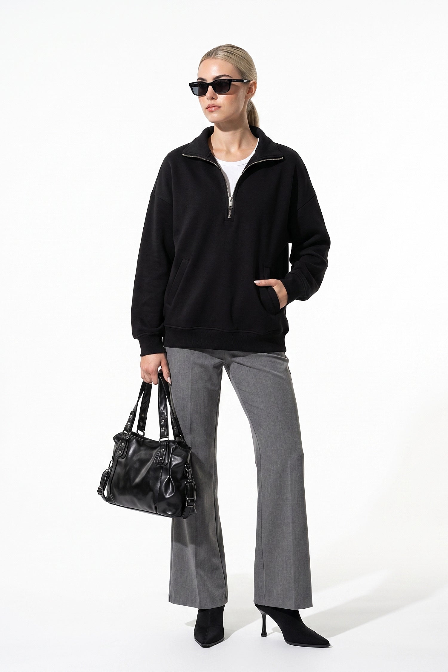Women’s Winter Comfortable Quarter Zip Jumper with Oversized Fit