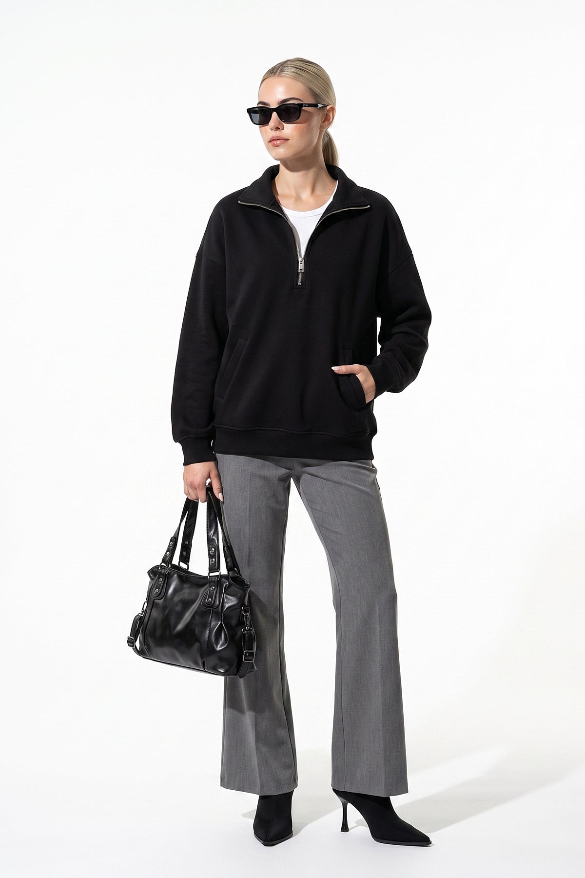 Women’s Winter Comfortable Quarter Zip Jumper with Oversized Fit
