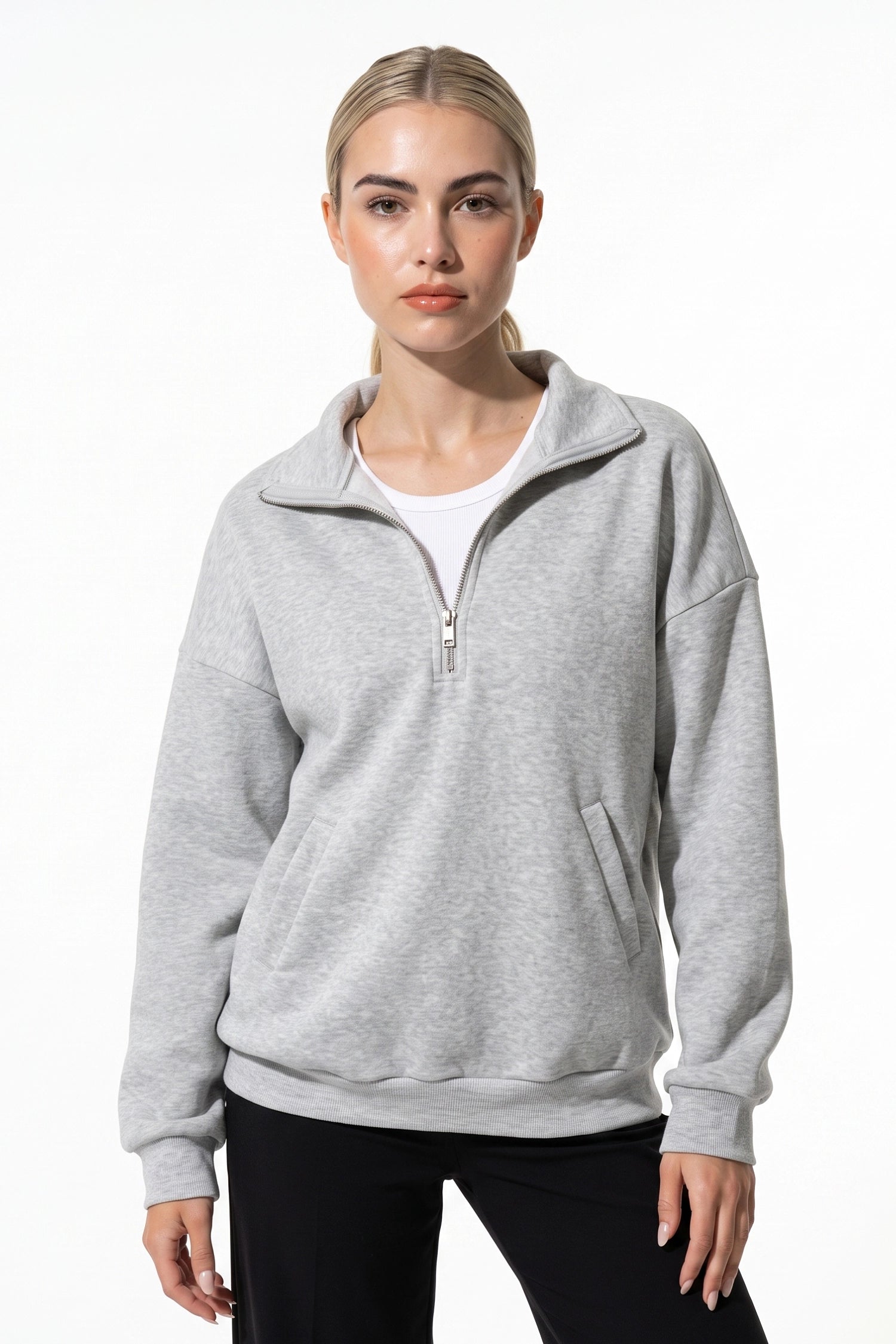 Women’s Winter Comfortable Quarter Zip Jumper with Oversized Fit
