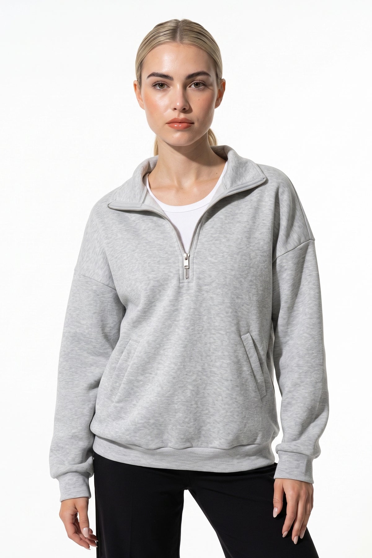 Women’s Winter Comfortable Quarter Zip Jumper with Oversized Fit