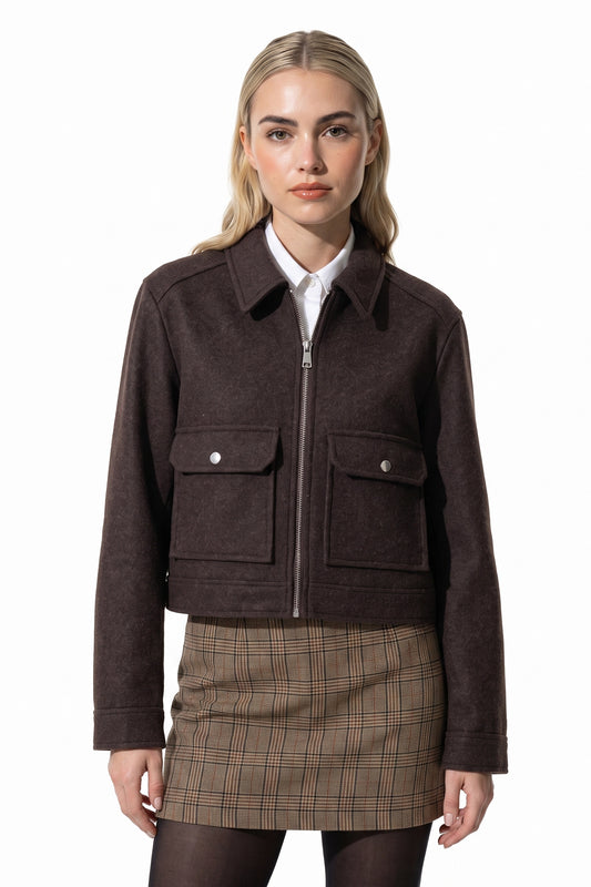 Women's Winter Versatile Cropped Jacket with Zip Up