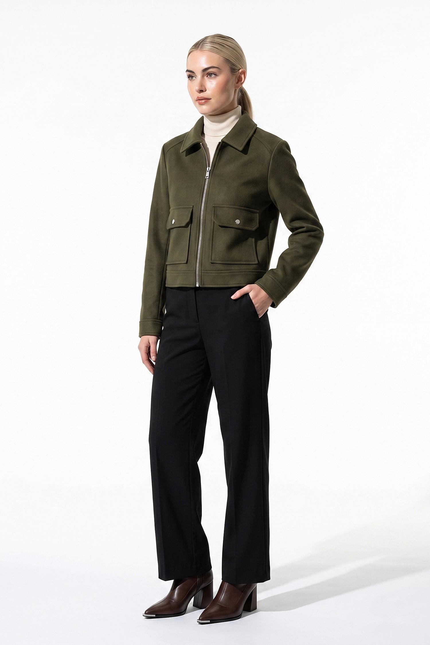 Women's Winter Versatile Cropped Jacket with Zip Up