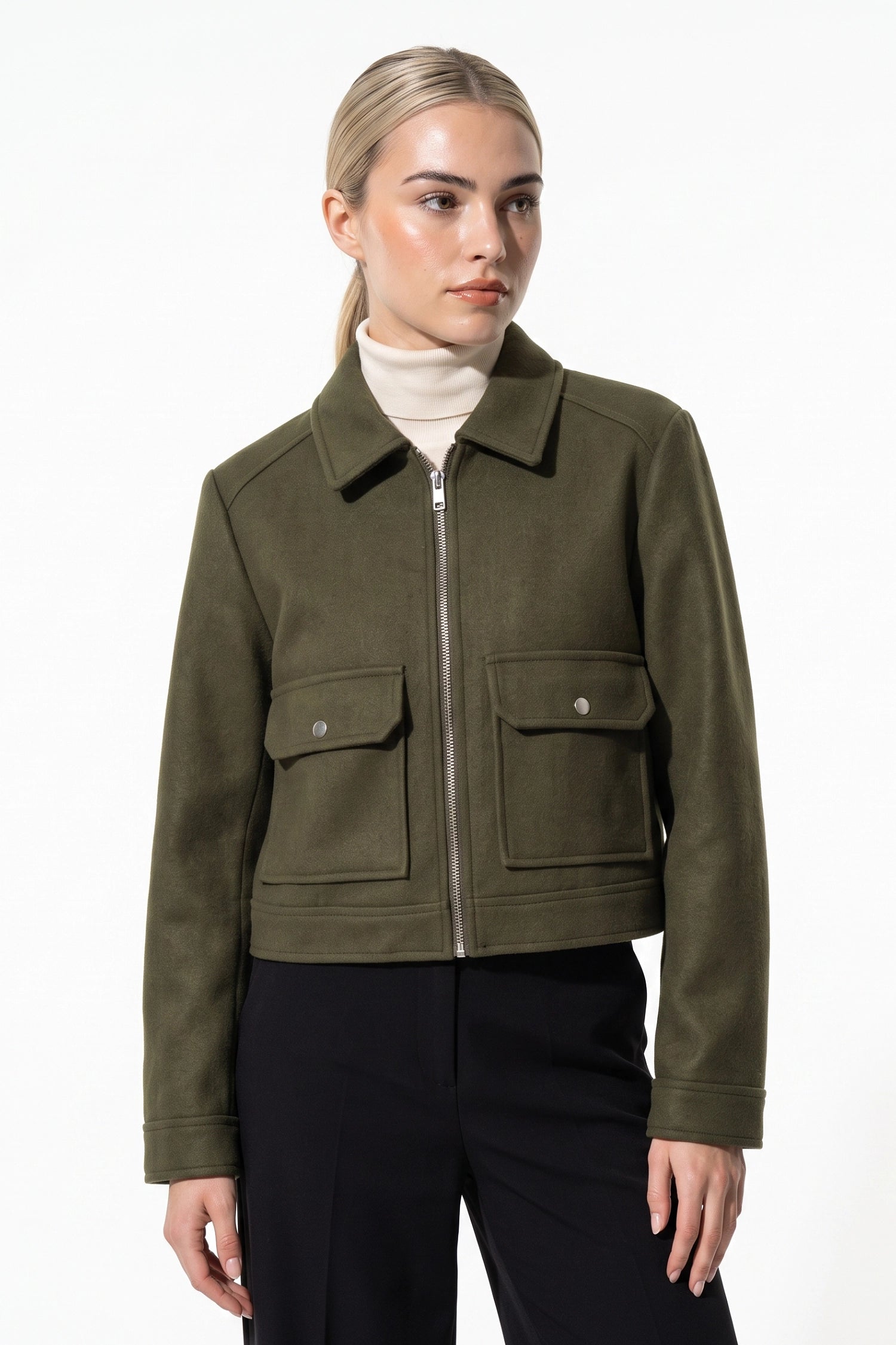 Women's Winter Versatile Cropped Jacket with Zip Up