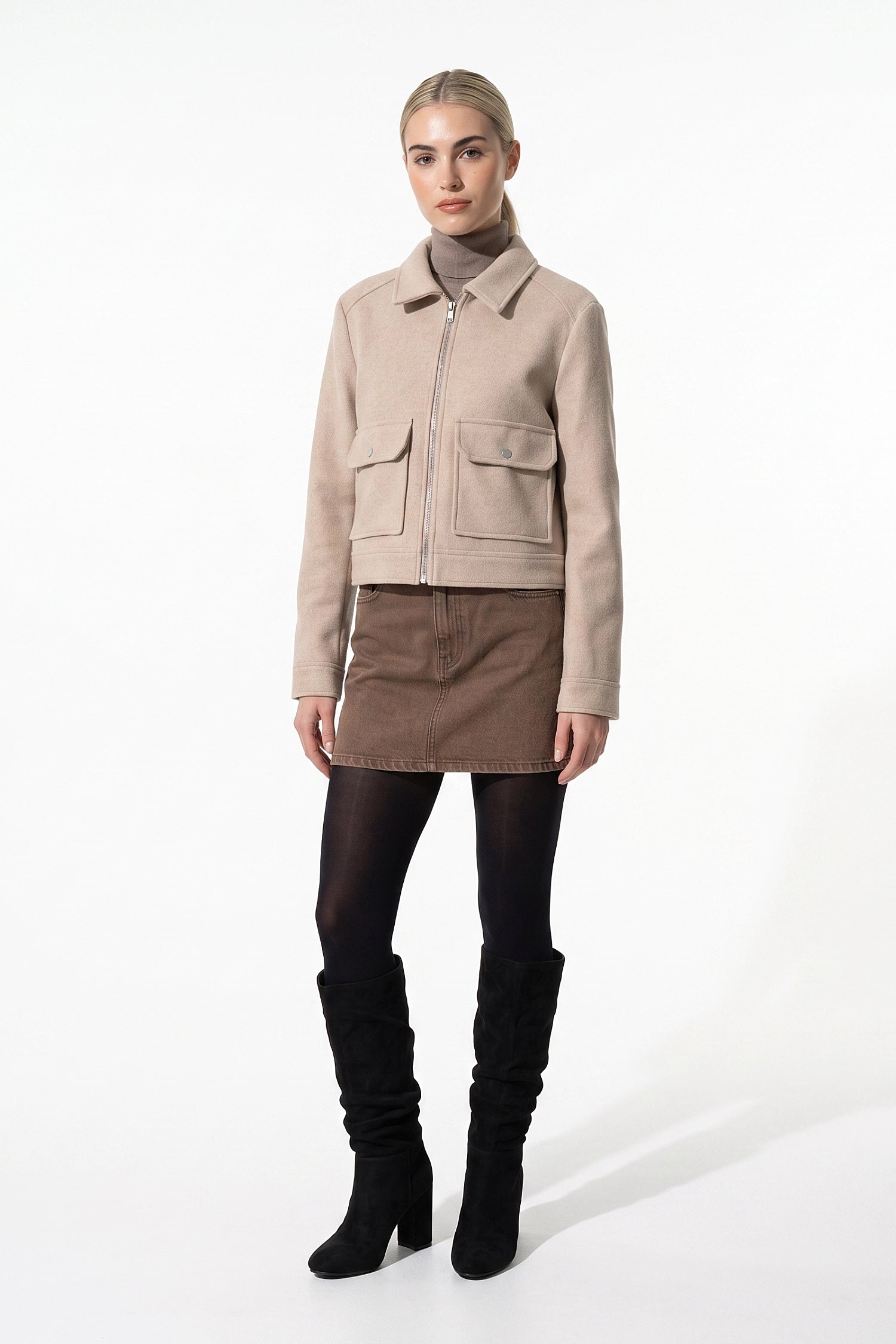 Women's Winter Versatile Cropped Jacket with Zip Up