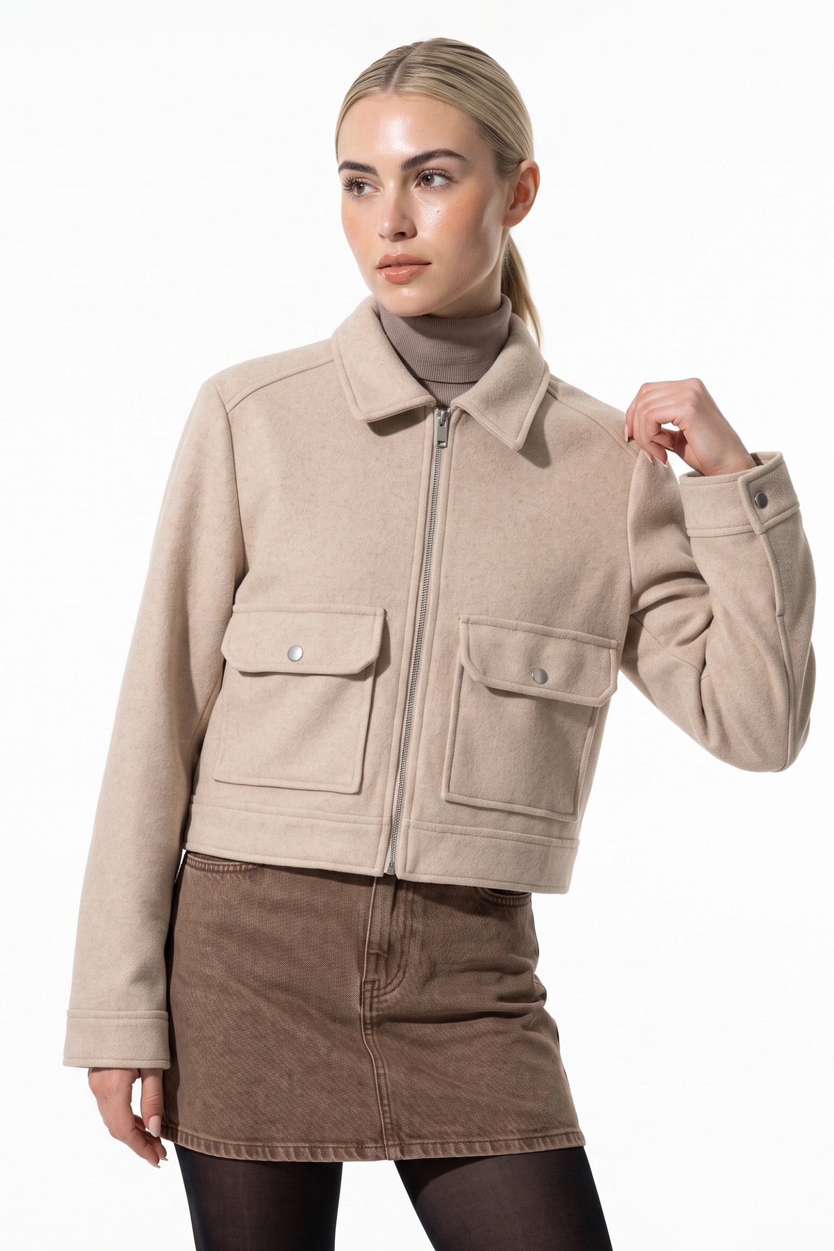 Women's Winter Versatile Cropped Jacket with Zip Up