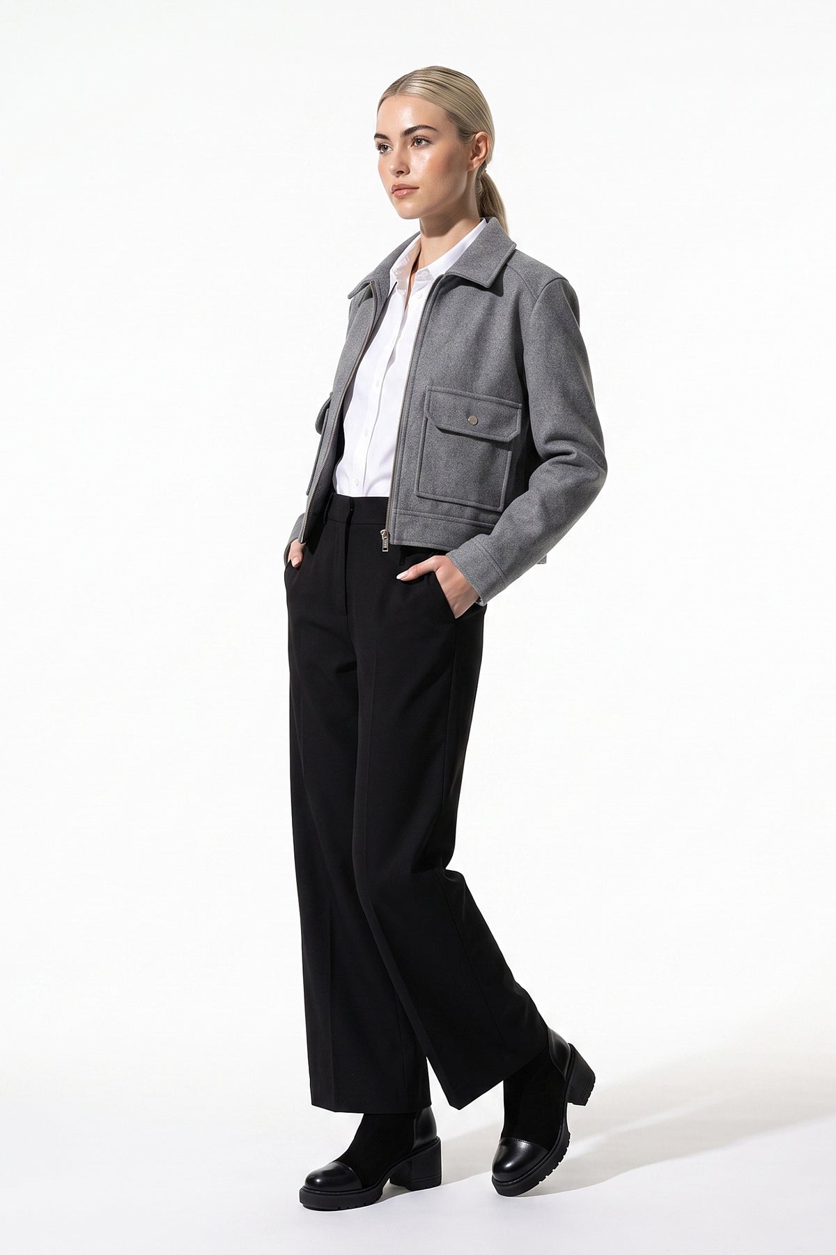 Women's Winter Versatile Cropped Jacket with Zip Up